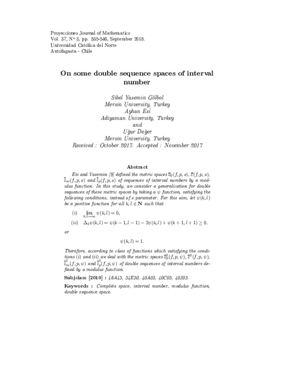 (PDF) On some double sequence spaces of interval number