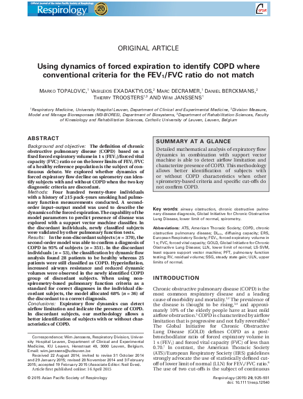 (PDF) Using dynamics of forced expiration to identify COPD where ...
