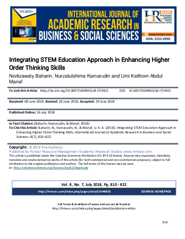 (PDF) Integrating STEM Education Approach in Enhancing Higher Order ...