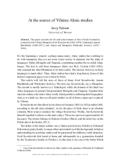 (PDF) at the source of Vilnius altaic studies