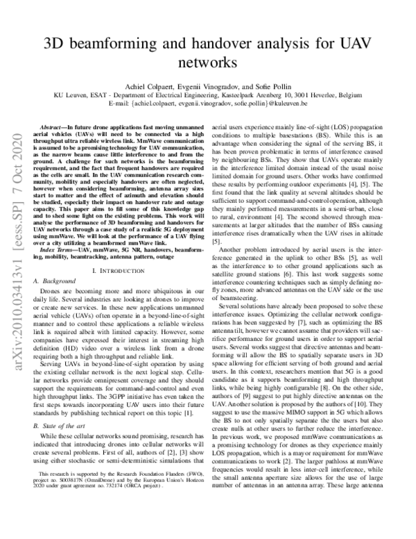 (PDF) 3D beamforming and handover analysis for UAV networks