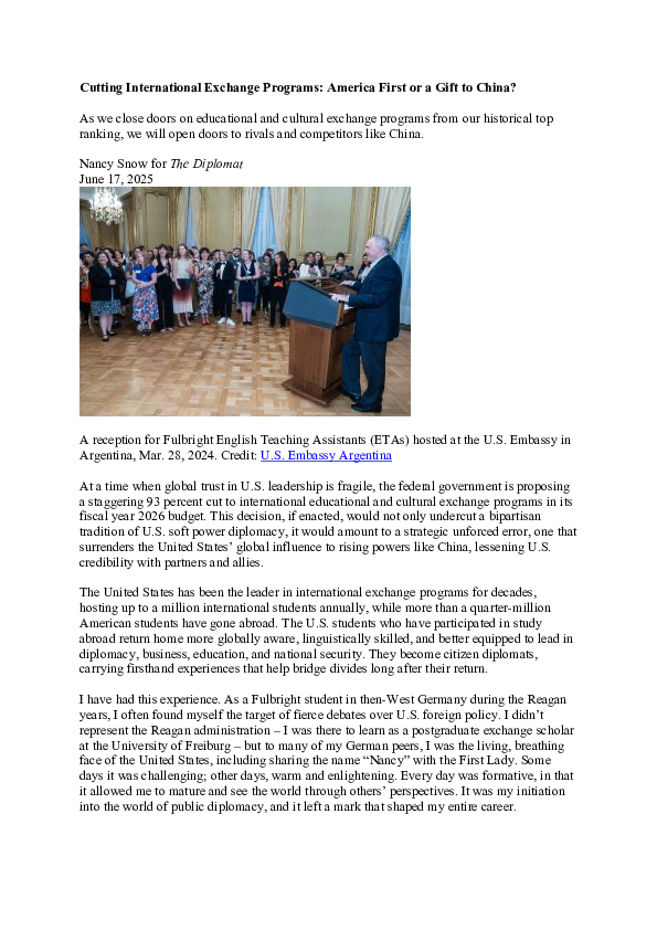 (PDF) Cutting International Exchange Programs: America First or a Gift ...