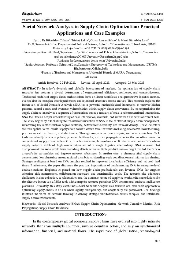 (PDF) Social Network Analysis in Supply Chain Optimization: Practical ...