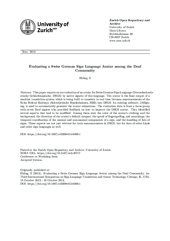 (PDF) Building a Swiss German Sign Language avatar with JASigning and ...