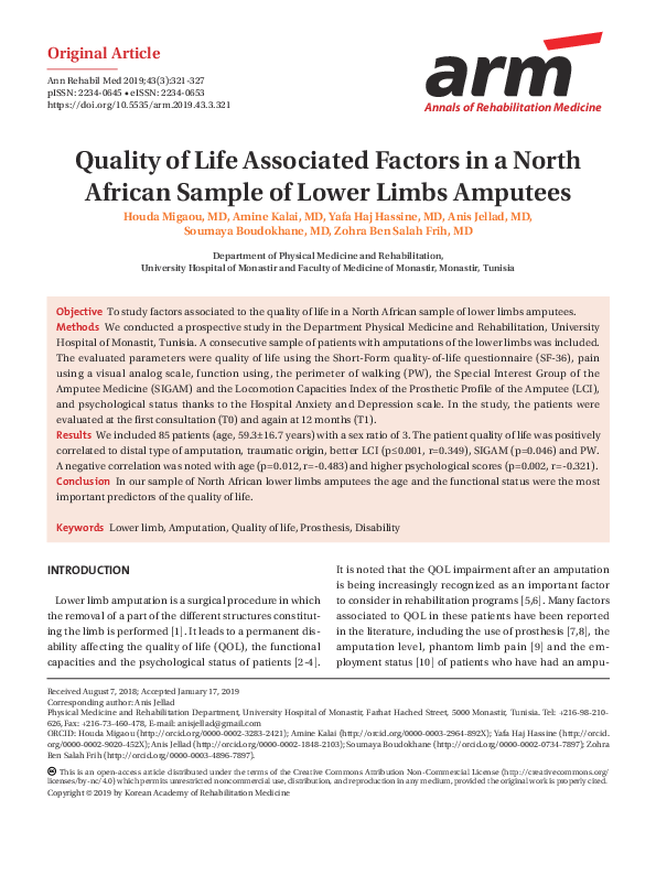 (PDF) Quality of Life Associated Factors in a North African Sample of ...