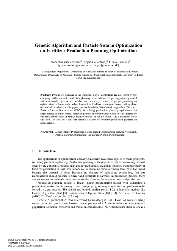 (PDF) Genetic Algorithm and Particle Swarm Optimization on Fertilizer ...