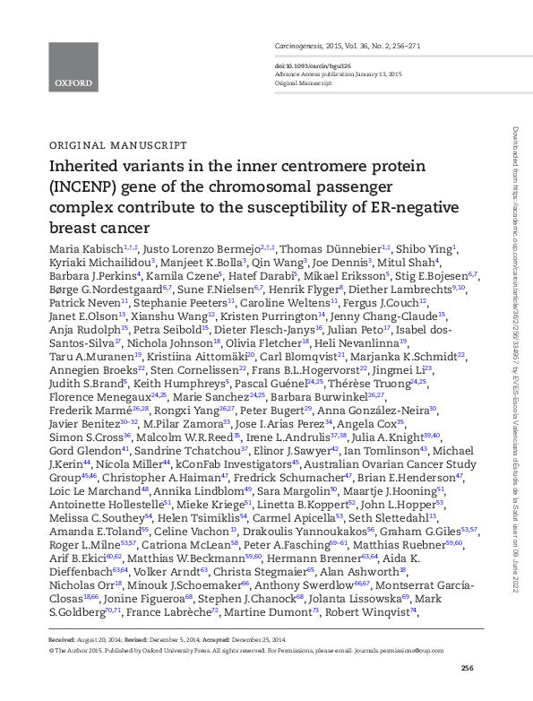(PDF) Inherited variants in the inner centromere protein (INCENP) gene ...