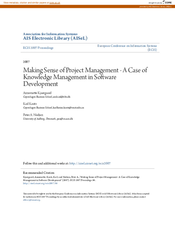 (PDF) Making Sense of Project Management - a Case of Knowledge ...