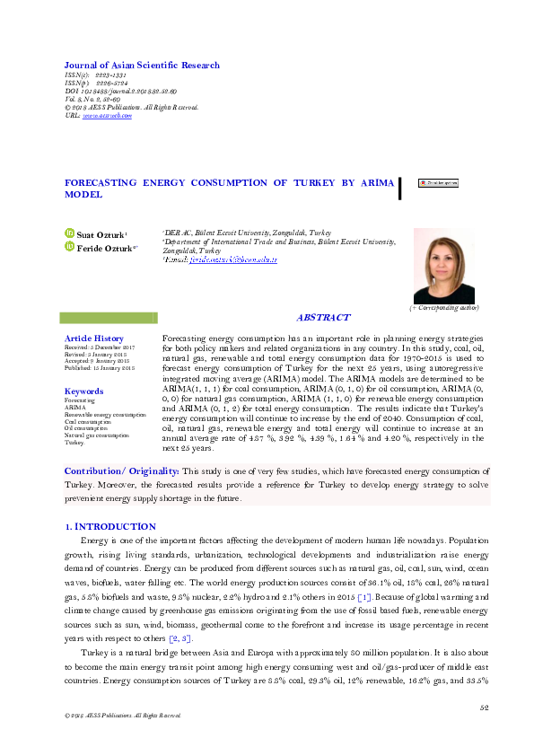 (PDF) Forecasting Energy Consumption of Turkey by Arima Model