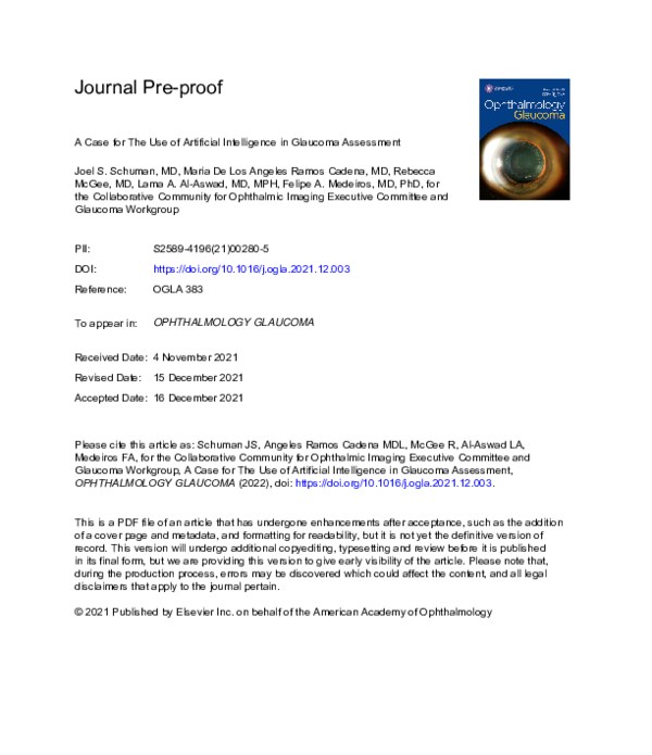 (PDF) A Case for the Use of Artificial Intelligence in Glaucoma Assessment