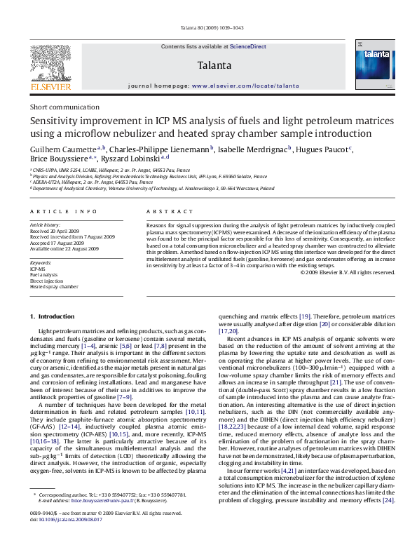 (PDF) Sensitivity improvement in ICP MS analysis of fuels and light ...