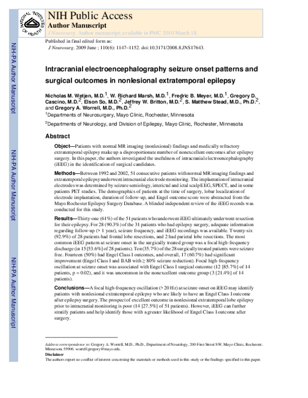 (PDF) Intracranial electroencephalography seizure onset patterns and ...
