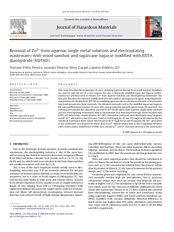 (PDF) Removal of Zn2+ from aqueous single metal solutions and ...