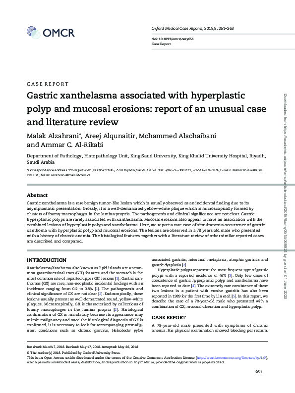 (PDF) Gastric xanthelasma associated with hyperplastic polyp and ...