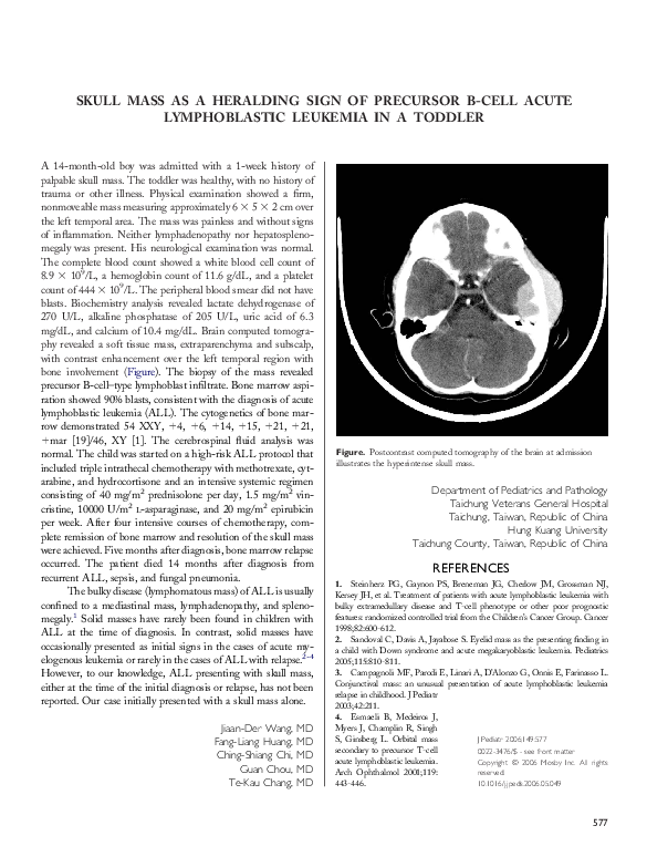 (PDF) Skull mass as a heralding sign of precursor B-cell acute ...