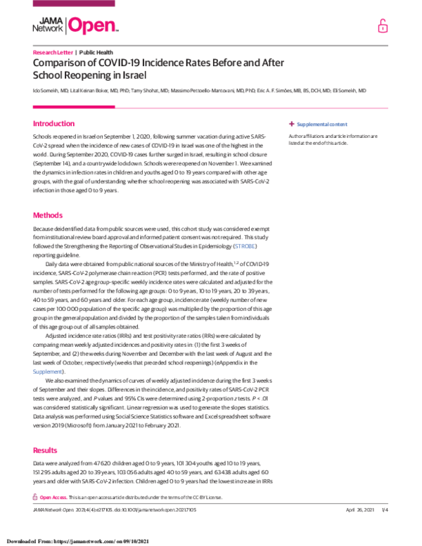 (PDF) Comparison of COVID-19 Incidence Rates Before and After School ...