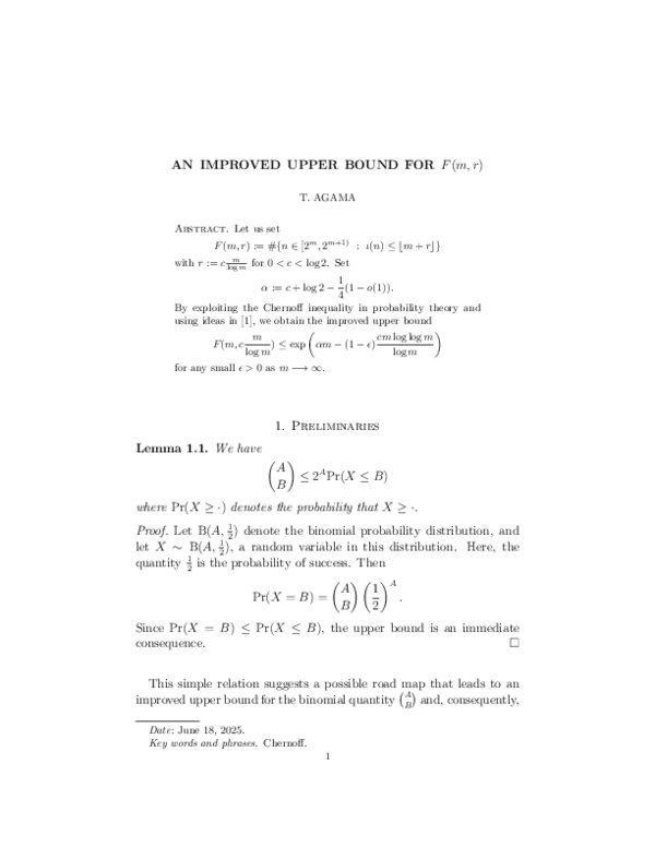 (PDF) AN IMPROVED UPPER BOUND FOR F (m, r)