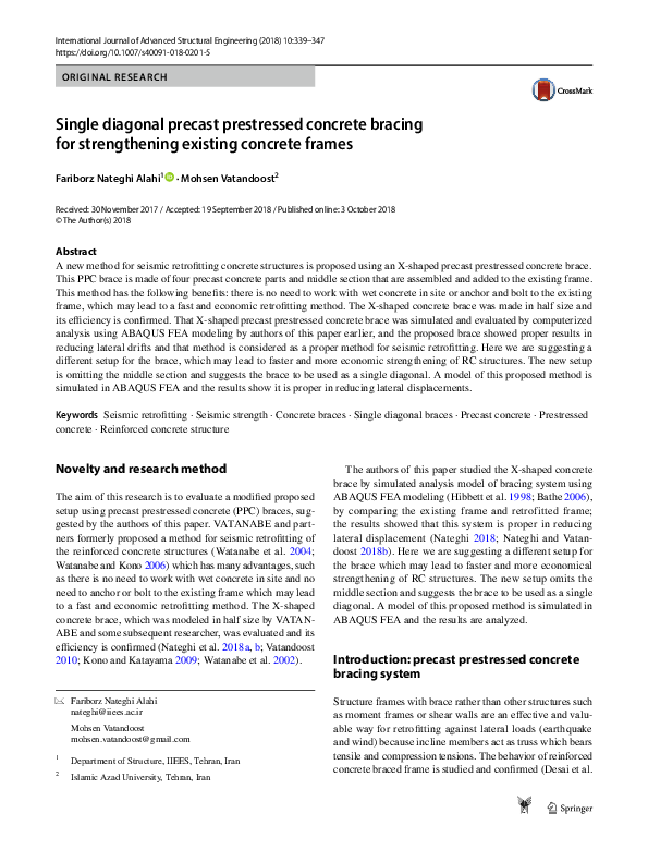 (PDF) Single diagonal precast prestressed concrete bracing for ...