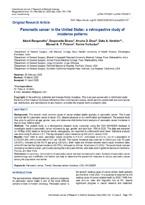 (PDF) Pancreatic cancer in the United States a retrospective study of ...
