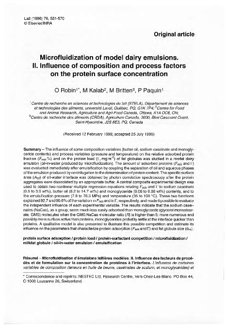 (PDF) Microfluidization of model dairy emulsions. II. Influence of ...