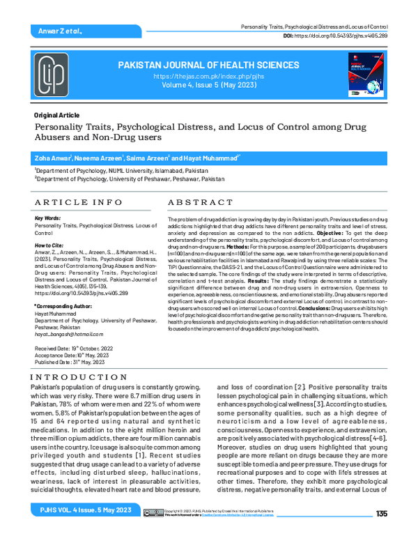 (PDF) Personality Traits, Psychological Distress, and Locus of Control ...