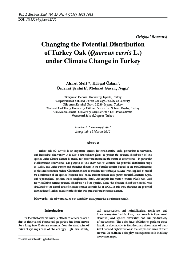 (PDF) Changing the Potential Distribution of Turkey Oak (Quercus cerris ...