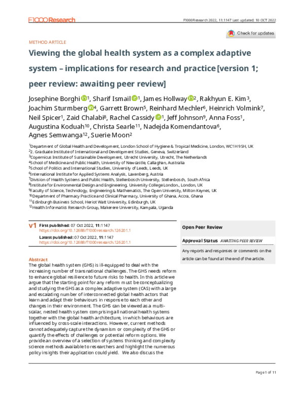 (PDF) Viewing the global health system as a complex adaptive system ...
