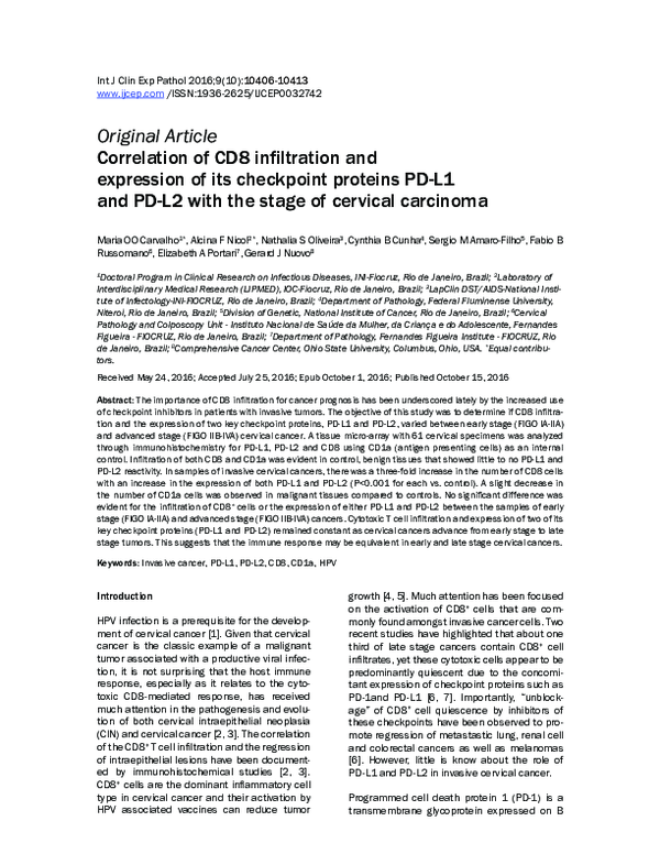 (PDF) Correlation of CD8 infiltration and expression of its checkpoint ...