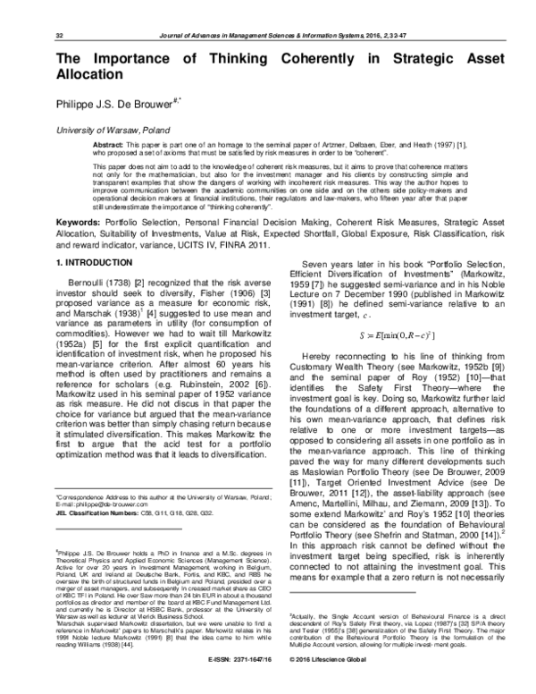 (PDF) The Importance of Thinking Coherently in Strategic Asset Allocation