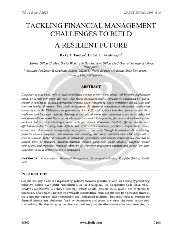 (PDF) TACKLING FINANCIAL MANAGEMENT CHALLENGES TO BUILD A RESILIENT FUTURE