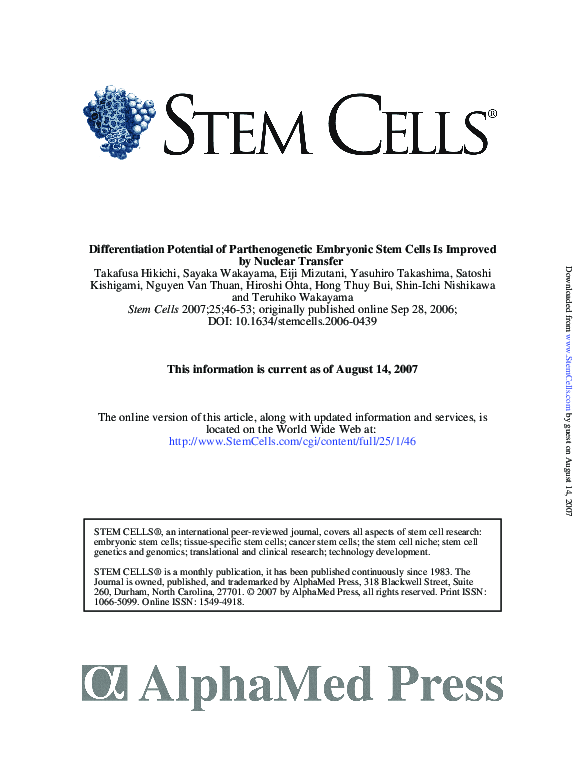 (PDF) Differentiation Potential of Parthenogenetic Embryonic Stem Cells ...