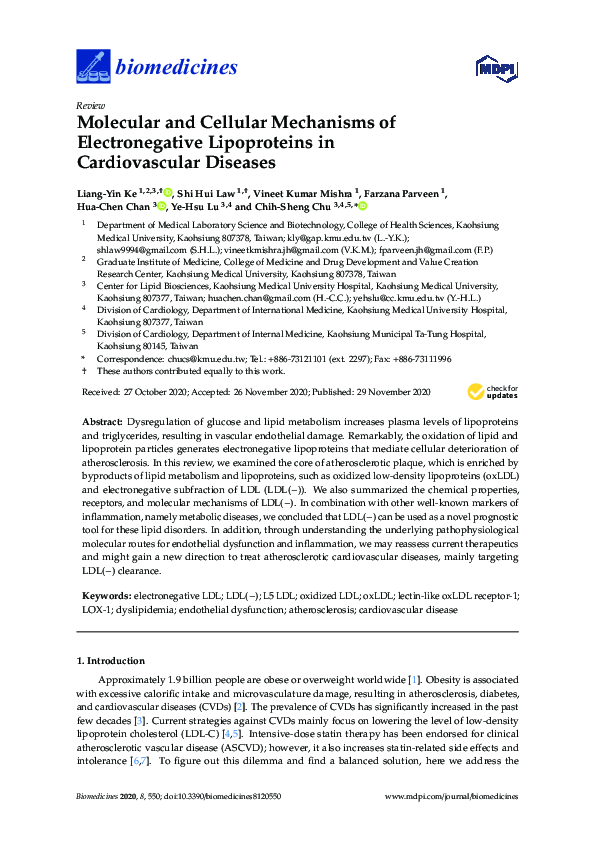 (PDF) Molecular and Cellular Mechanisms of Electronegative Lipoproteins ...