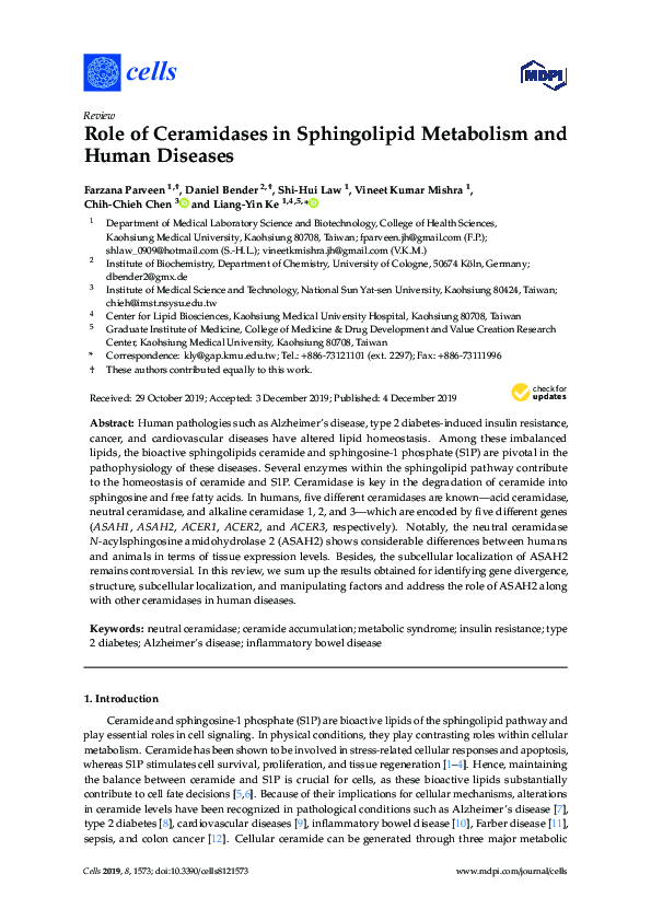 (PDF) Role of Ceramidases in Sphingolipid Metabolism and Human Diseases