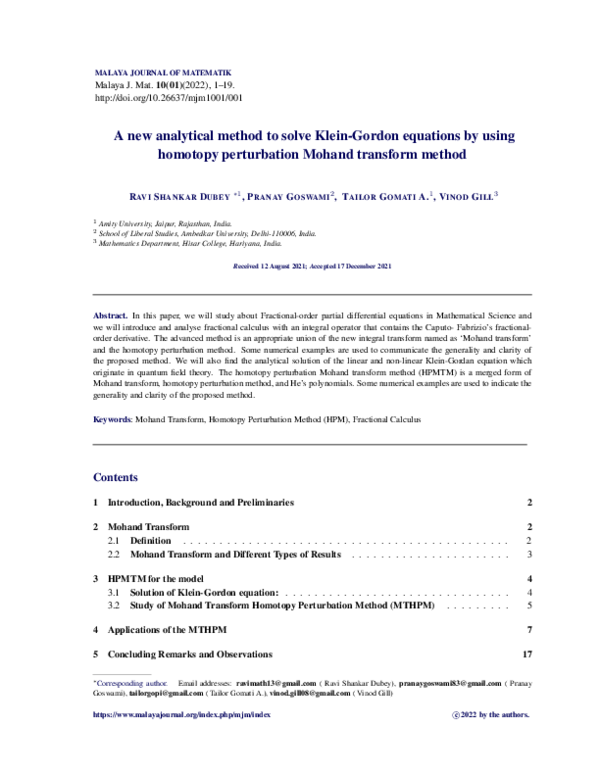 (PDF) A new analytical method to solve Klein-Gordon equations by using ...