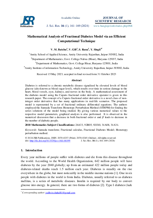 (PDF) Mathematical Analysis of Fractional Diabetes Model via an ...