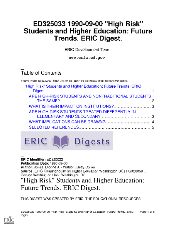 (PDF) High‐risk students and higher education: Future “trends”