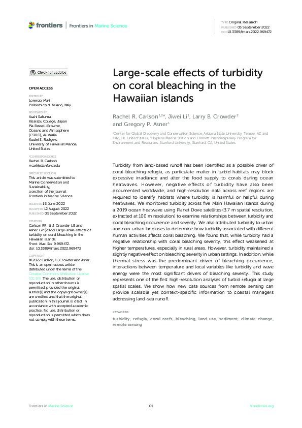 (PDF) Large-scale effects of turbidity on coral bleaching in the ...