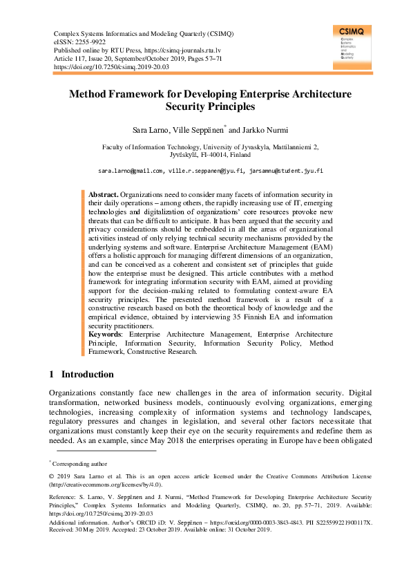 (PDF) Method Framework for Developing Enterprise Architecture Security ...