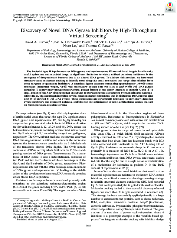 (PDF) Discovery of Novel DNA Gyrase Inhibitors by High-Throughput ...