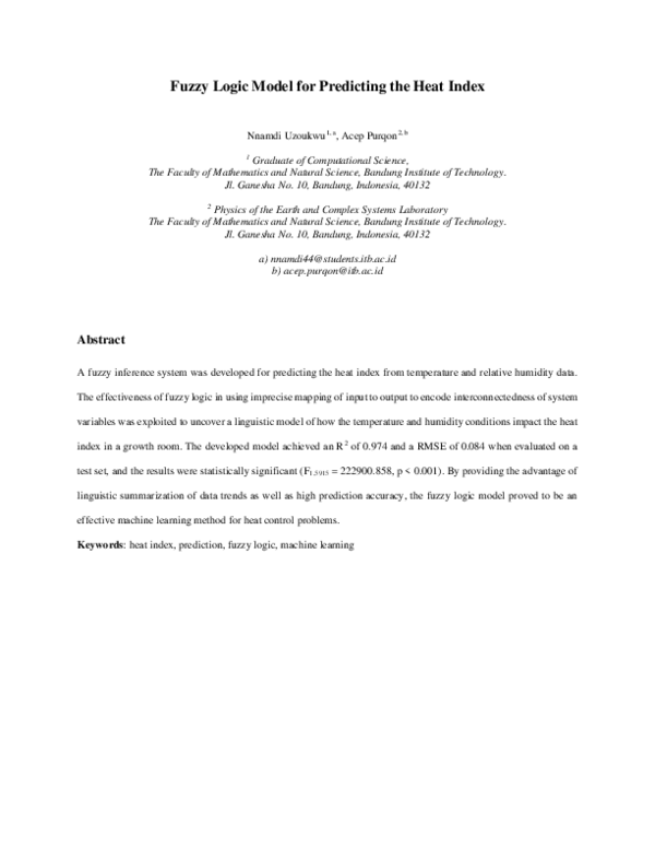 (PDF) Fuzzy Logic Model for Predicting the Heat Index