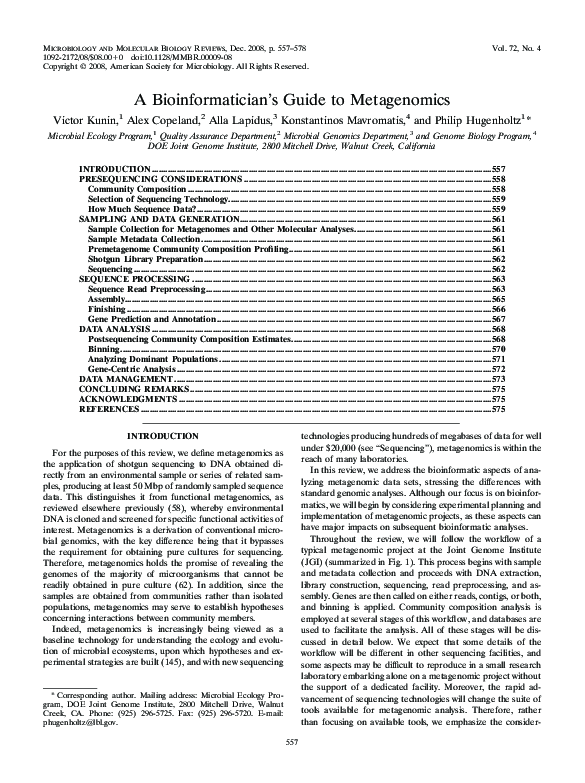 (PDF) A Bioinformatician's Guide to Metagenomics