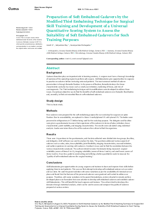 (PDF) Preparation of Soft Embalmed Cadavers by the Modified Thiel ...