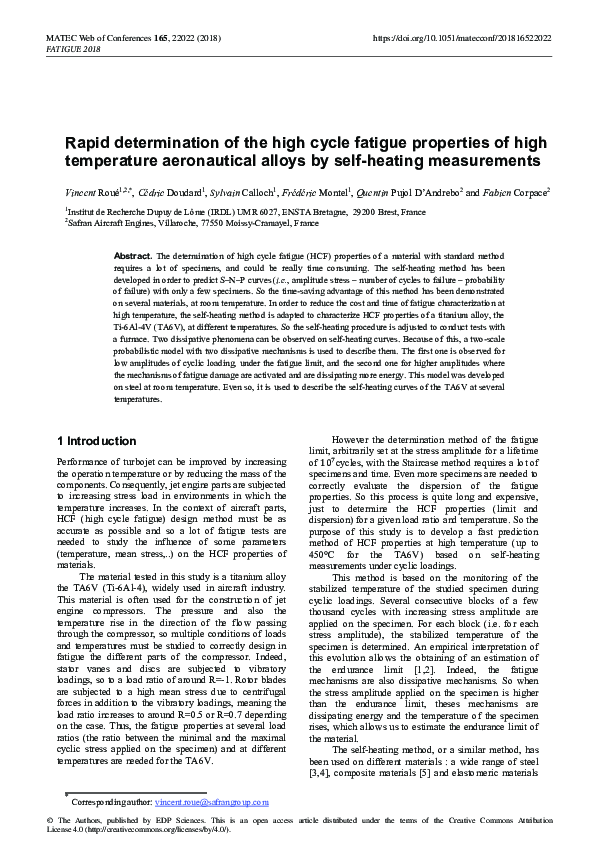 (PDF) Rapid determination of the high cycle fatigue properties of high ...
