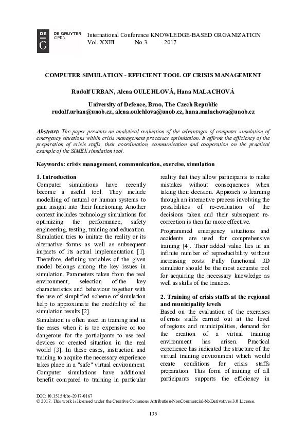 (PDF) Computer Simulation - Efficient Tool of Crisis Management