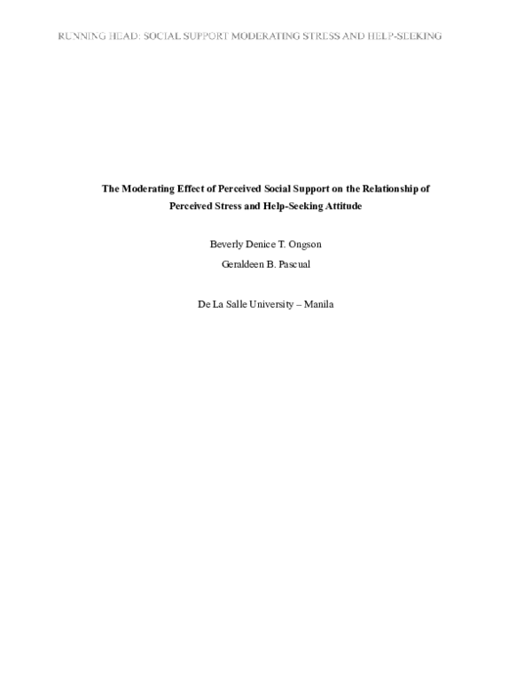 (PDF) The Moderating Effect of Perceived Social Support on the ...