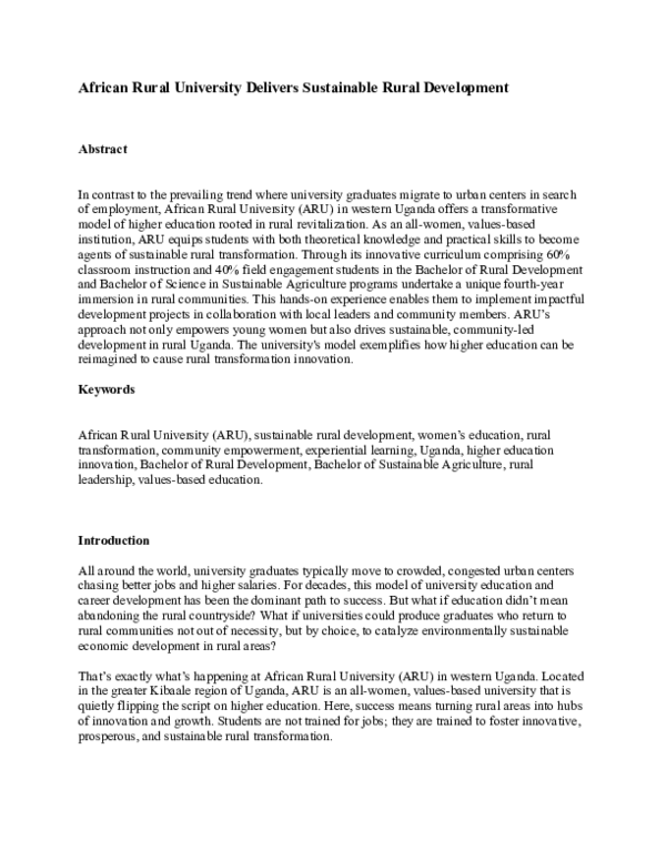 (PDF) African Rural University Delivers Sustainable Rural Development