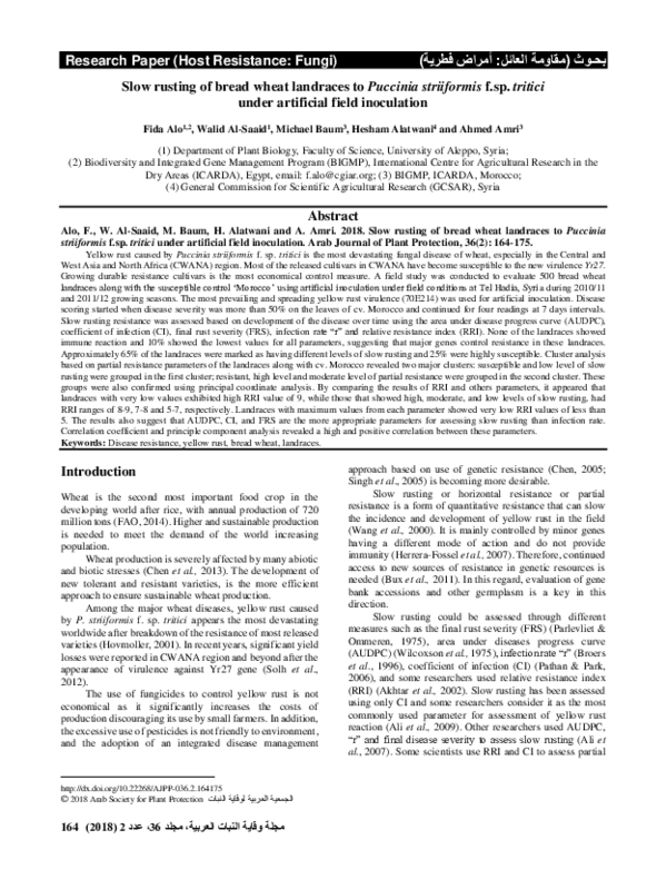 (PDF) Slow rusting of bread wheat landraces to Pucciniastriiformisf.sp ...