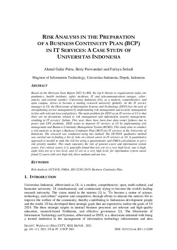 (PDF) Risk Analysis in the Preparation of a Business Continuity Plan ...