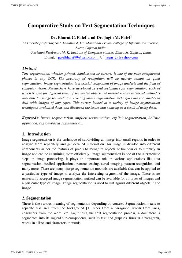 (PDF) Comparative Study on Text Segmentation Techniques