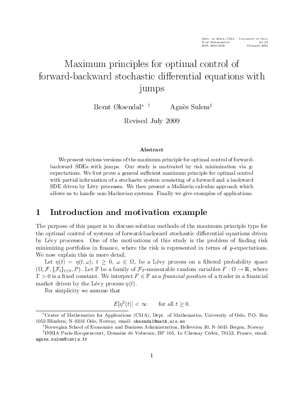 (PDF) Maximum Principles for Optimal Control of Forward-Backward ...